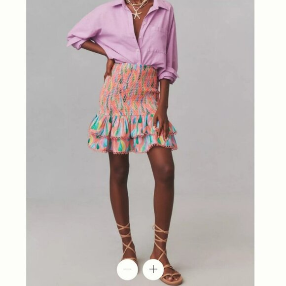 FARM Rio by Anthropologie Colorful Patterned Smocked Printed Mini Skirt Size S - Picture 1 of 14